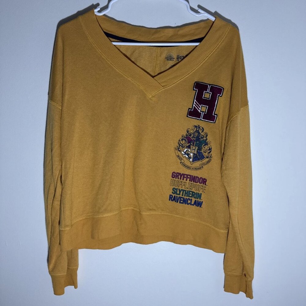 Wizarding World Harry Potter Hufflepuff V-Neck Sweatshirt Mustard Yellow Medium